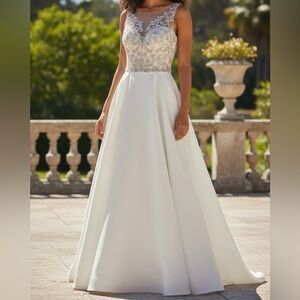 Sherri Hill A-Line Satin Beaded Bodice Wedding Dress NWT